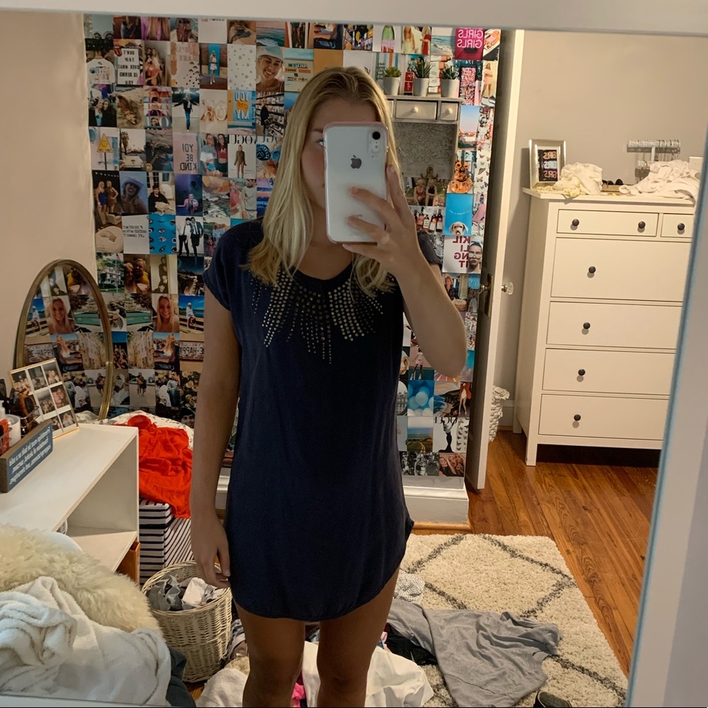 Navy tshirt dress with gold detailing